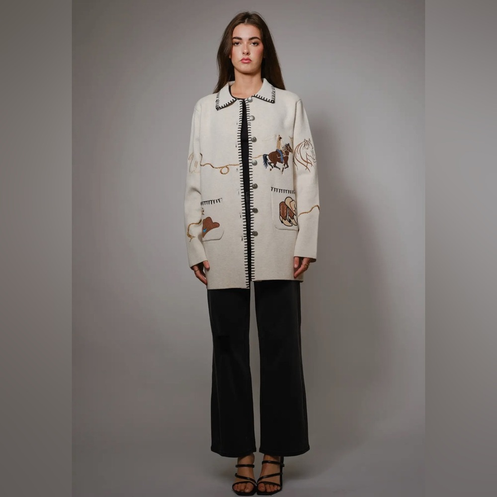Western Embroidered Button-Up Jacket. blue b - Picture 6 of 13